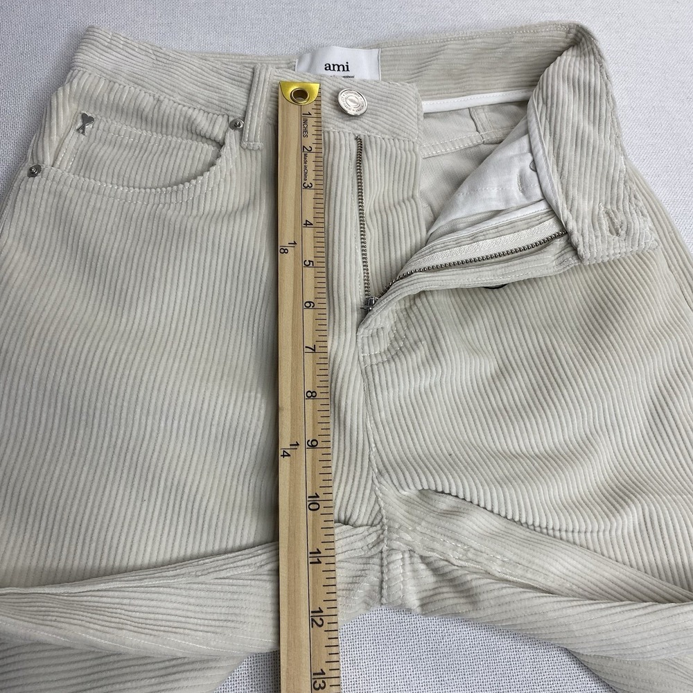 AMI PARIS Alexandre Mattiussi Women's Size XS Flare Leg Corduroy Trousers Ivory - Picture 9 of 14